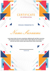 Modern Abstract Certificate Template with Colorful Geometric Design for Award, Appreciation, Achievement, Business, and Educational Events
