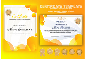 Bright Yellow Fun Certificate Template for Kids, Students, Business, and Education Awards, Achievement, Appreciation, Event Completion, Editable Vector
