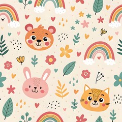 seamless pattern with funny animals