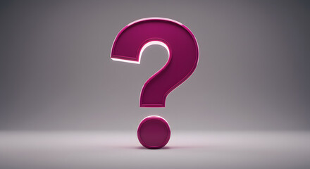 Magenta Question Mark Illustration Rendering with Subtle Shadows on Grey Backdrop