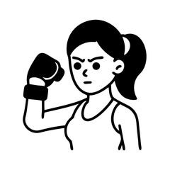 Woman Play Boxing Hand Drawn Illustration