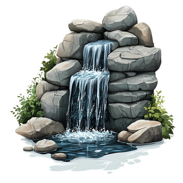Vector artwork of a cascading rock waterfall isolated on transparent background
