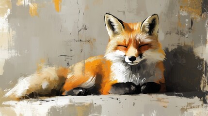 Red fox resting with a calm expression in a light artistic style