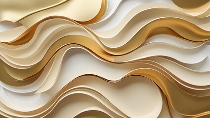 Obraz premium Abstract golden and ivory paper waves with an elegant and flowing texture.
