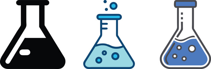 Laboratory Flask Icon Set - Chemistry and Science Vector Design