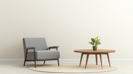 Interior Design with Gray Armchair Round Coffee Table and Plant Pot