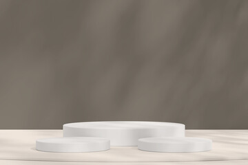 White podiums on a light beige background with warm, soft shadows, suitable for clean and minimalist presentations.
