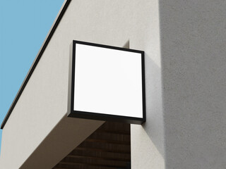 Professional blank sign mockup with a sleek black frame, ideal for logo branding on a building's...