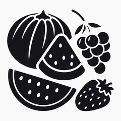 Flat Design of Watermelon Slices, Grapes, Strawberry on Transparent Background