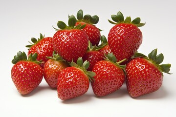A loose fresh strawberries naturally arranged, isolated on a crisp white background