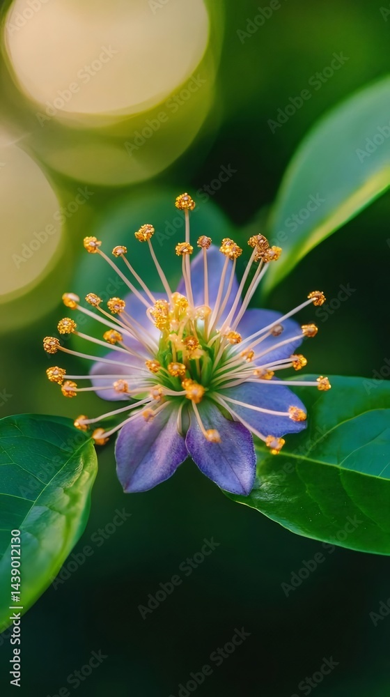 Aufkleber 紫色の花が咲き乱れる緑の葉 明るい背景 夏の庭のクローズアップビュー