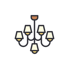 Chandelier colored icons, minimalist vector illustration ,simple transparent graphic element .Isolated on white background
