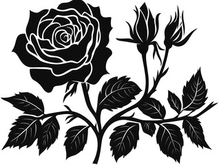 A beautiful big rose black and white silhouette papercut purely black and white