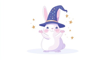 Cute cartoon rabbit in a witch's hat