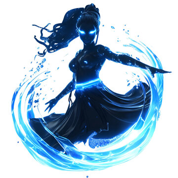 recommend clip art: Mystical water nymph with glowing blue skin isolated on transparent background