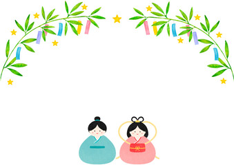 七夕　織姫彦星　イベント　水彩　短冊　イラスト