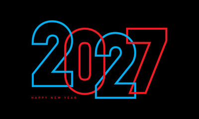 2027 new year template design with red and blue line style on black background