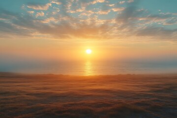 Fototapeta premium Hazy sunset over calm ocean.