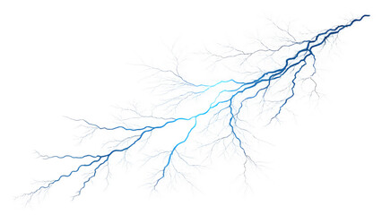 Blue lightning bolt with white fractal branches against a plain colored backdrop illustration style png on transparent background