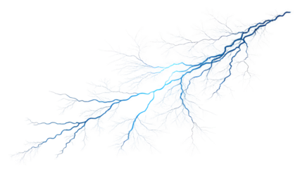 Blue lightning bolt with white fractal branches against a plain colored backdrop illustration style png on transparent background