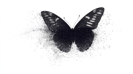 Black butterfly dissolving into particles
