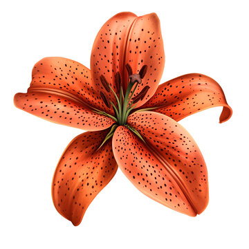 Realistic vector image of a deep orange tiger lily isolated on transparent background