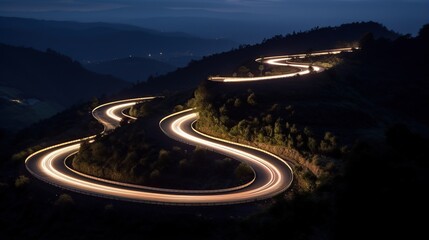 Winding Road Through the Hills at Night