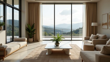 Bright Living Room with Mountain View
