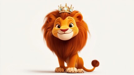 Cute cartoon lion wearing a golden crown