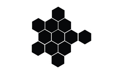 Black hexagon, honeycomb, design element, shapes, pattern with no strokes. Asset for photo collection, collage, template, frame, overlay, montage, clipping, layer mask. Transparent background. EPS 10.