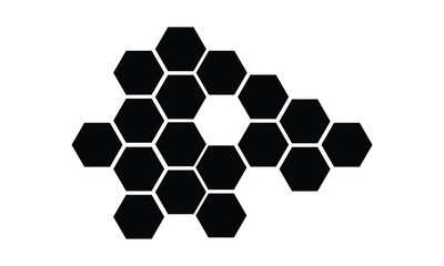 Black hexagon, honeycomb, design element, shapes, pattern with no strokes. Asset for photo collection, collage, template, frame, overlay, montage, clipping, layer mask. Transparent&nbsp;background. EPS 10.