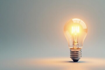 Single lightbulb glowing brightly on white background, electricity, future
