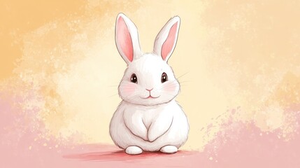 Obraz premium Cute, fluffy white rabbit illustration against a pastel background.
