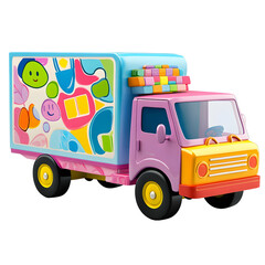 Fototapeta premium toy shop delivery truck with a playful colorful design isolated on transparent background