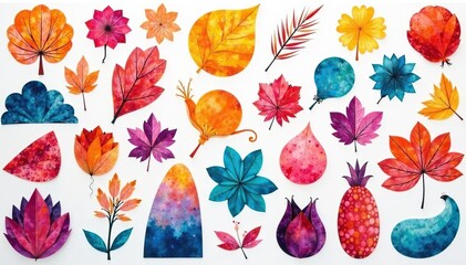 Obraz premium Collection of diverse shapes forming a pattern on stark white, visual art, geometric pattern