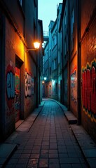 Fototapeta premium Dark urban alleyway with bold graffiti and gritty texture, texture, gritty, dark
