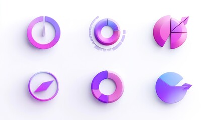 Colorful 3D pie charts & compass; data analysis