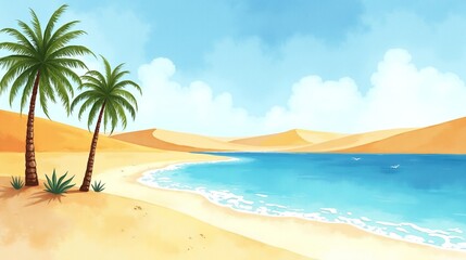 Fototapeta premium Golden Sands and Azure Skies: A Desert Retreat