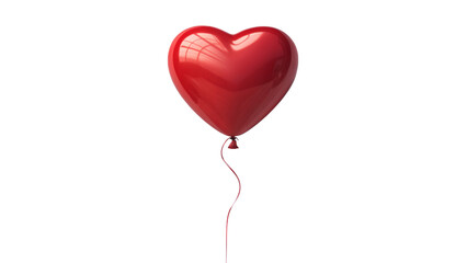 A single red heart shaped balloon with a curly string floating in a simple studio setting view isolated png on transparent background