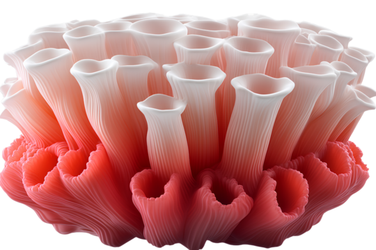3D icon of red and white coral with pink, tube-shaped cups on top, transparent background - Powered by Adobe
