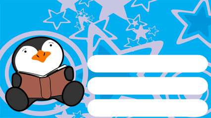 learning cute baby penguin character cartoon sitting reading background in vector format