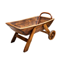Realistic vector image of a wooden wheelbarrow isolated on transparent background