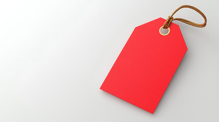 A red tag with a gold loop hanging from it