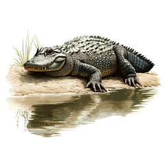 Fototapeta premium Realistic Vector Image of a Large Alligator Isolated on Transparent Background
