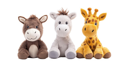 Fototapeta premium collection set of plush horse donkey and gira on white background