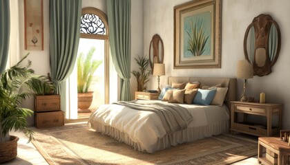 A serene Greek bedroom 2. Generative AI