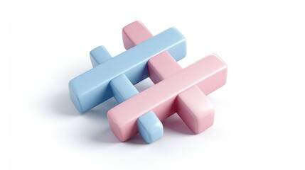 Fototapeta premium Three-dimensional hashtag symbol with pastel colors.