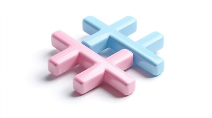 Obraz premium Two interlocking colorful hashtag symbols on a plain background.