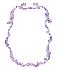 hand drawn vintage purple frame with floral ornament loose illustration