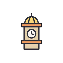 Clock tower colored icons, minimalist vector illustration ,simple transparent graphic element .Isolated on white background
